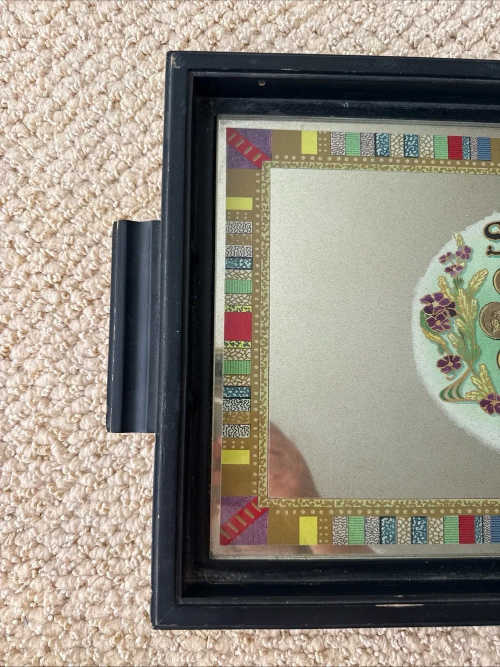 Simbatco Decorative Mirrored Tray - Black Frame with Multicolor Accents